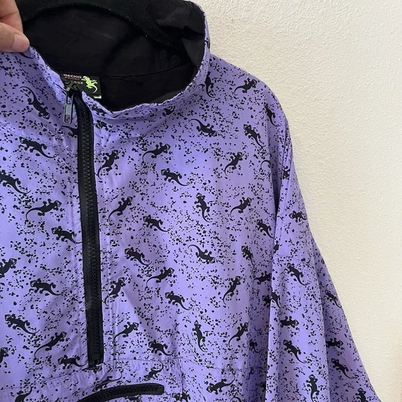 Gecko Hawaii Anorak Jacket Men's XL Purple 1/4 Zip Pullover AOP 80's 90s Surfer - Picture 4 of 12